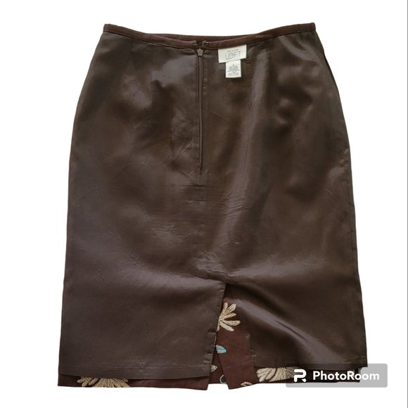 Ann Taylor Loft Linen Skirt Embroidered Fully Lined Mocha Brown - Picture 8 of 8